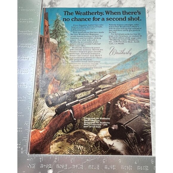 Weatherby Mark V Rifles Print Ad Vintage 1982 Magnum Lazermark Hunting - Picture 2 of 6